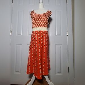 Eva Mendes for New York & Company Orange Knit Sleeveless Geometric Print Dress